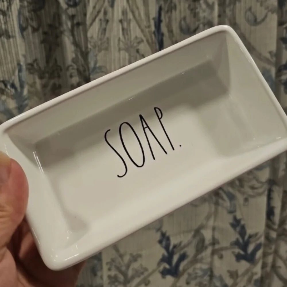 New Rae Dunn SOAP Dish Rectangle Ceramic Off White with Iconic Black Lettering